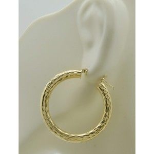 REAL 10K Yellow Gold Large Hoop Diamond Cut Earrings 30mm x4mm 3gr